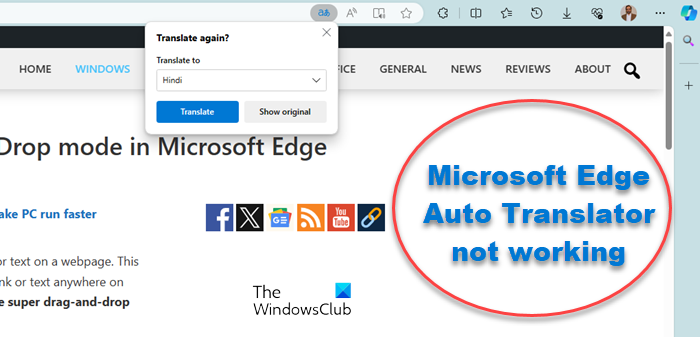 Microsoft Edge Auto Translator not working