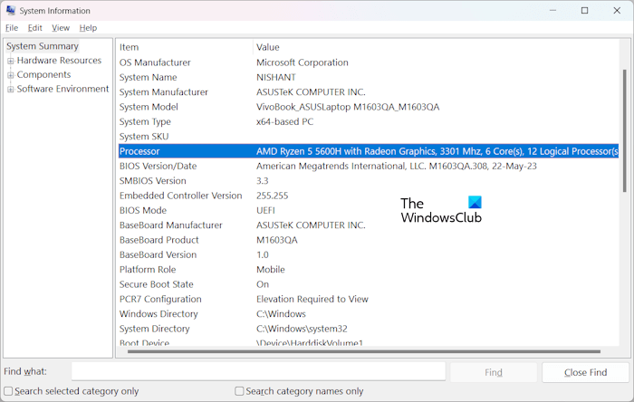 Processor information in Windows 11
