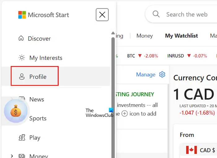 Profile Settings Microsoft Start