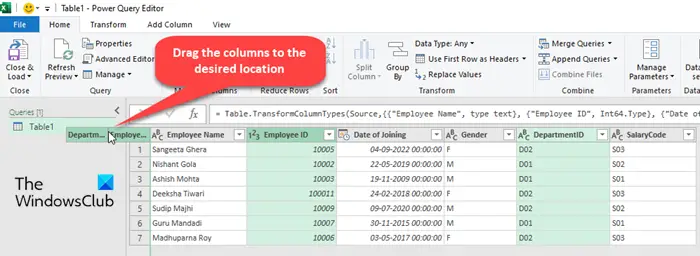 Rearranging columns in Power Query