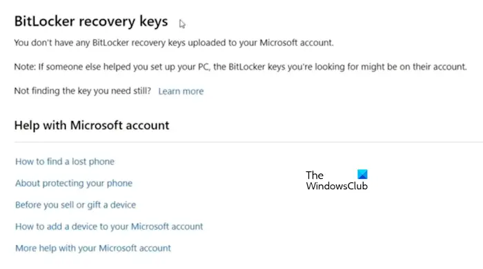 Recover Bitlocker key from Microsoft account