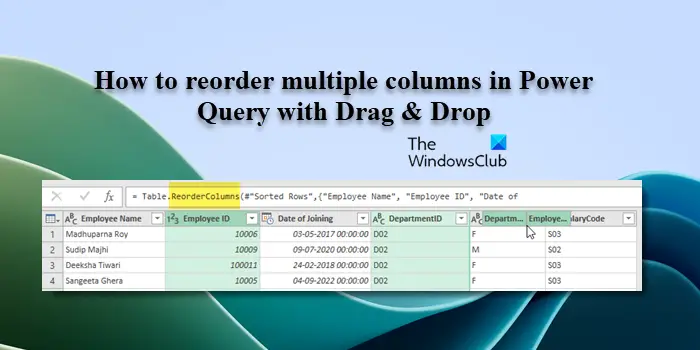 Reorder multiple columns in Power Query with Drag & Drop