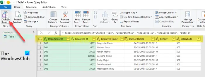 Saving changes to Power Query
