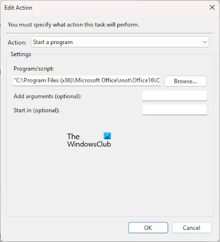 Select Outlook exe Task Scheduler