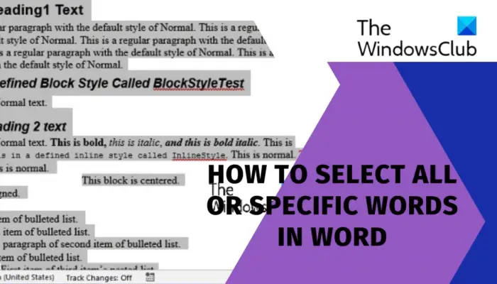Select all or Specific words in Word