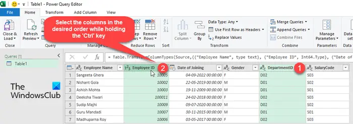 Selecting columns in Power Query