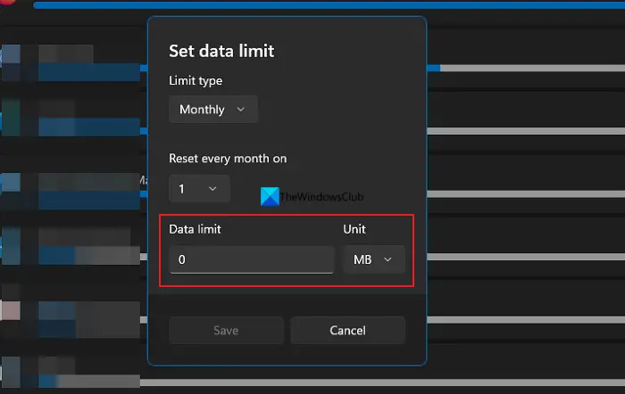 Set data limit on Windows 11