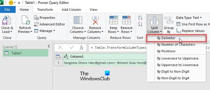 Split Column feature in Power Query