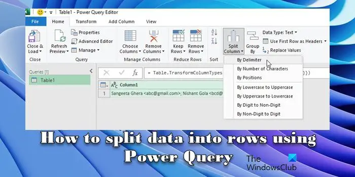 Split data into rows using Power Query