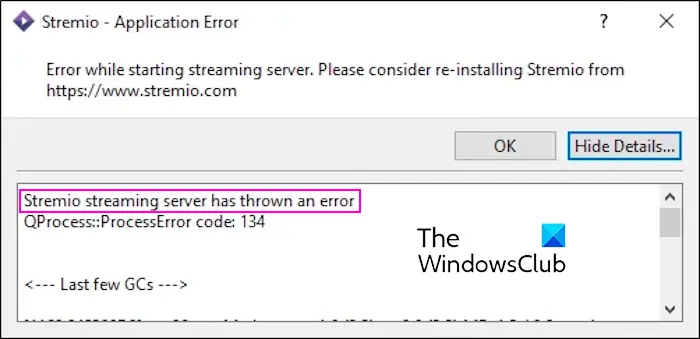 Stremio streaming server has thrown an error