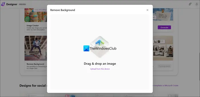 Upload image on Microsoft Designer