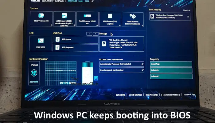Windows PC keeps booting into BIOS