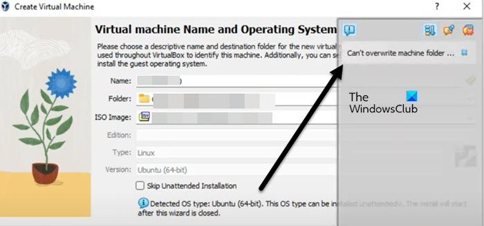 VirtualBox can't overwrite the machine folder