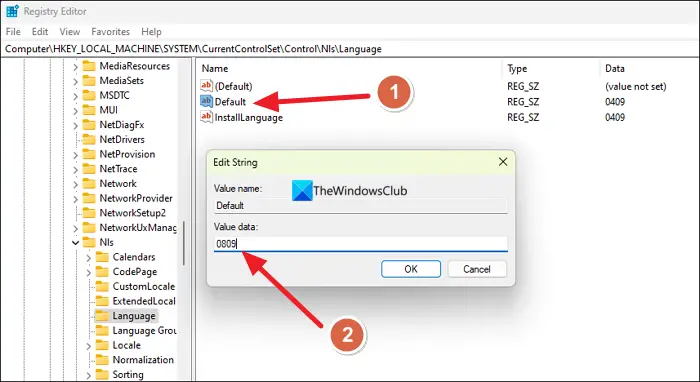 change default language using registry editor