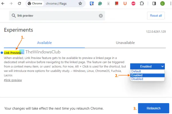 enable link preview in chrome