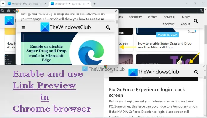 enable use link preview chrome