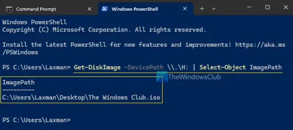 iso file path get-diskimage powershell