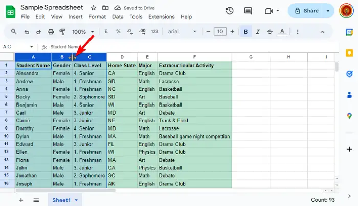 Make all cells the same size in Excel and google sheets

