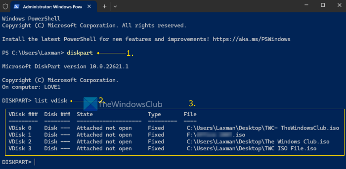 mounted iso list using diskpart