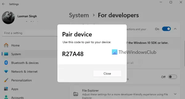 pair your device using code