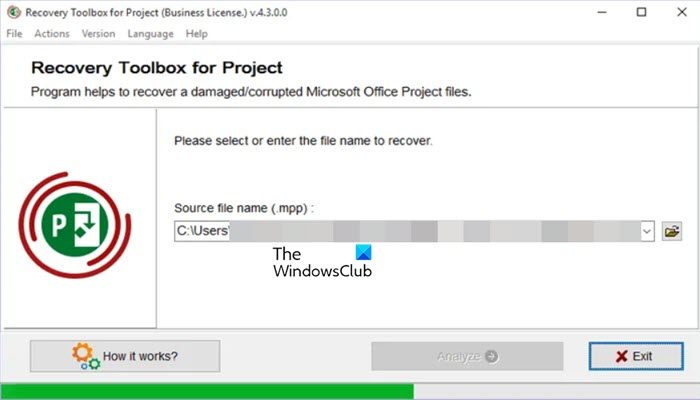 Microsoft Project cannot open the file; Repair corrupted project files