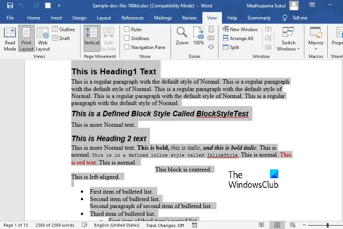 Select all or Specific words in Word
