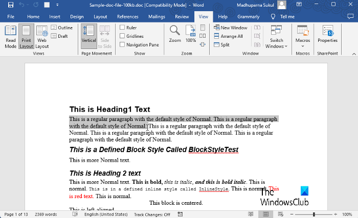 Select all or Specific words in Word
