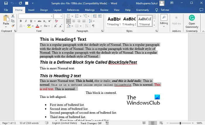 Select all or Specific words in Word
