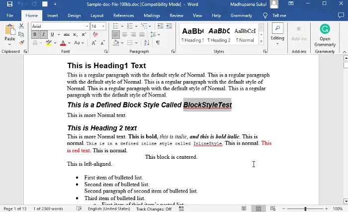 Select all or Specific words in Word
