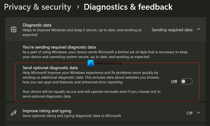 send diagnostic data on windows 11