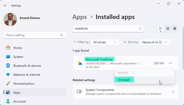uninstall onedrive