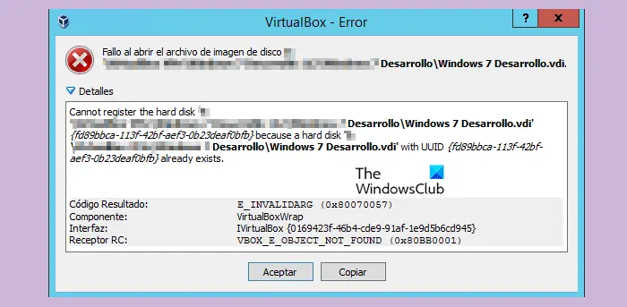 VBOX_E_OBJECT_NOT_FOUND (0x80bb0001) VirtualBox error