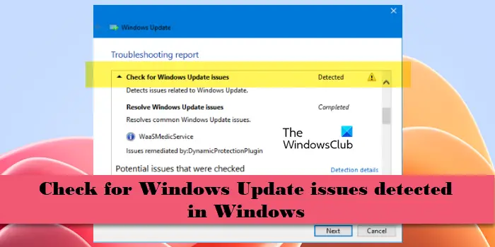 Compruebe si se han detectado problemas de actualización de Windows