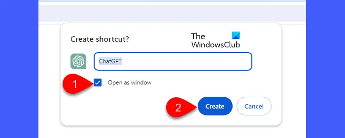 Create shortcut confrmation in Chrome