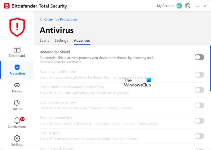 Disable Bitdefender antivirus