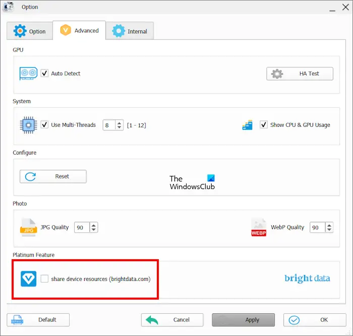 Disable share device resources Format Factory