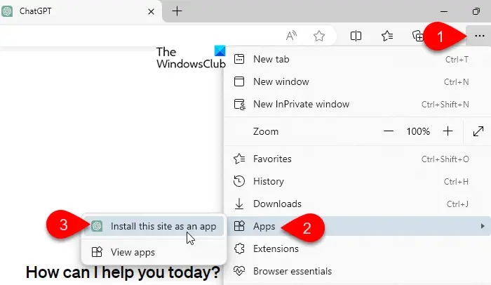 Install as an app option in Edge