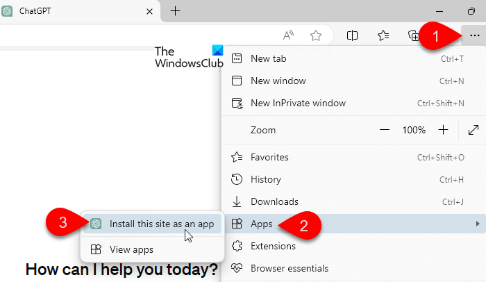 Install as an app option in Edge