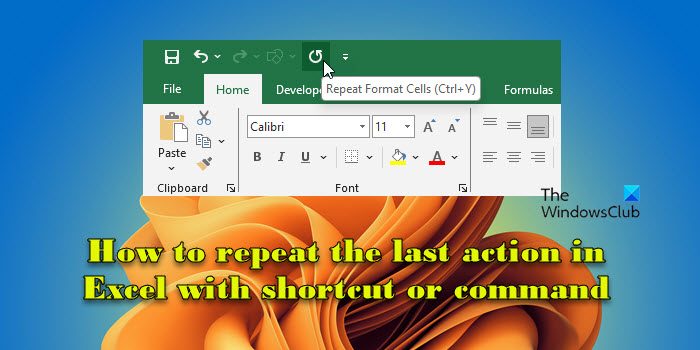 Repeat the last action in Excel with shortcut or command