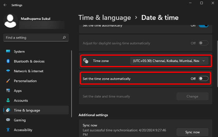 Teams showing wrong time zone