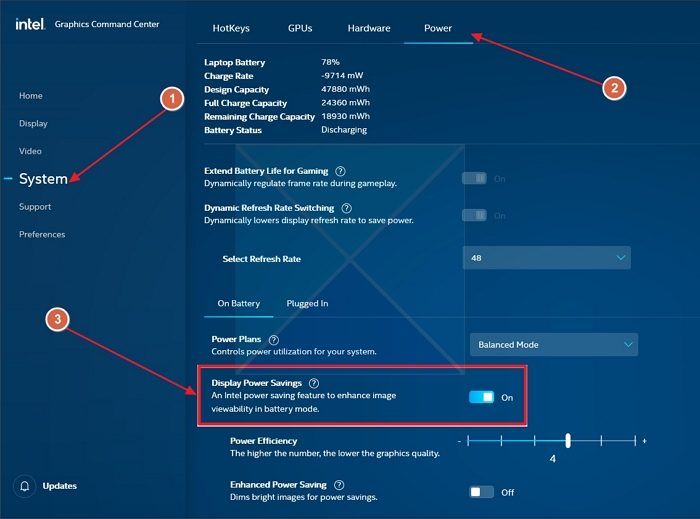 Turn Off Display Power Saving On Battery In Intel Graphics Command Center