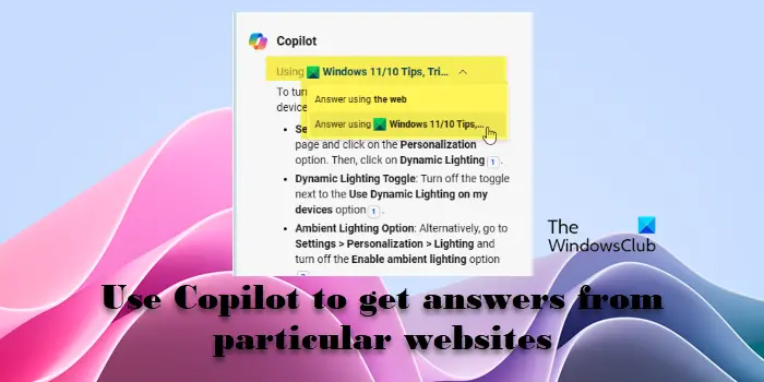 Utilice Copilote para obtener respuestas de sitios web concretos