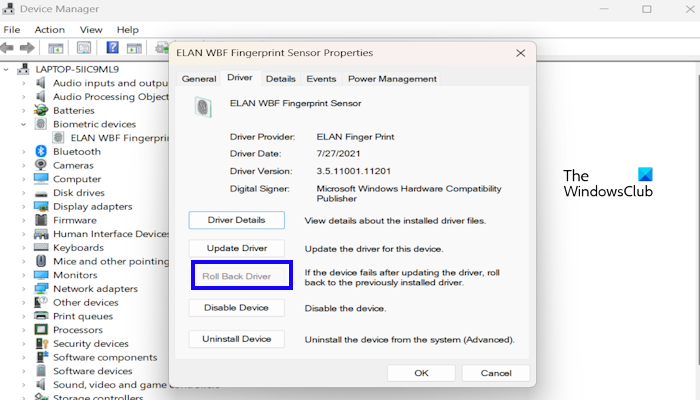 rollback fingerprint driver