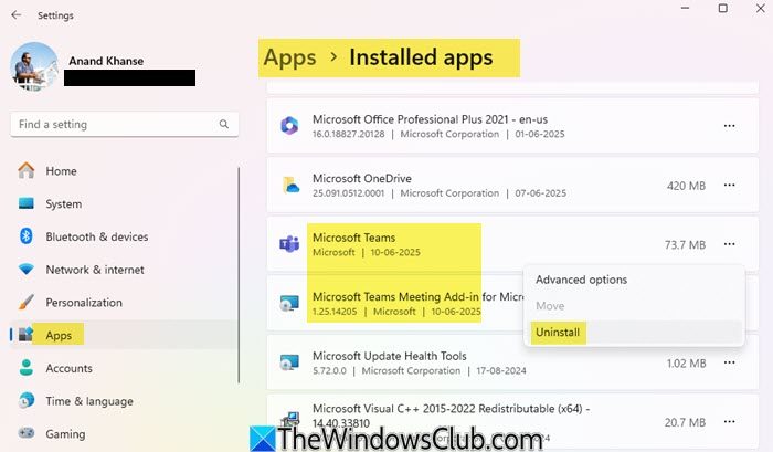 uninstall microsoft teams