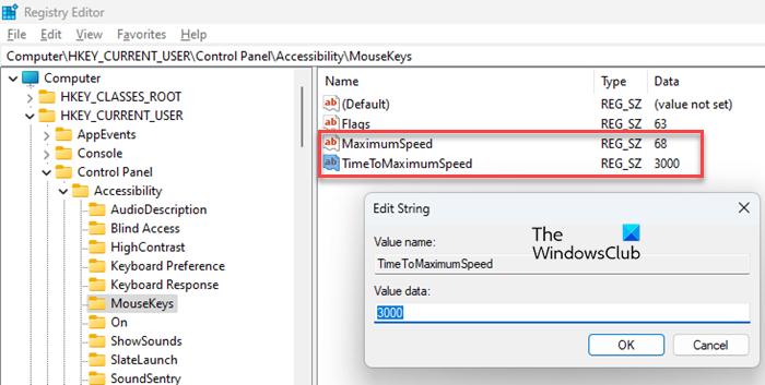 Change Mouse Keys Speed or Acceleration using Registry