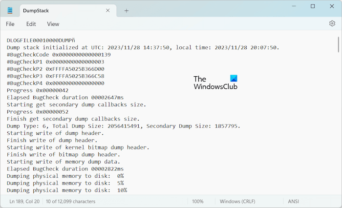 DimpStack Log file