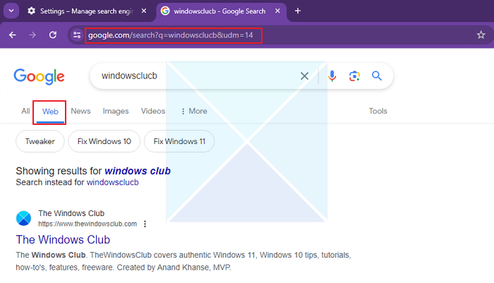 Google Web Filter Search Result