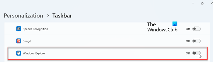 Mouse keys icon under Taskbar settings