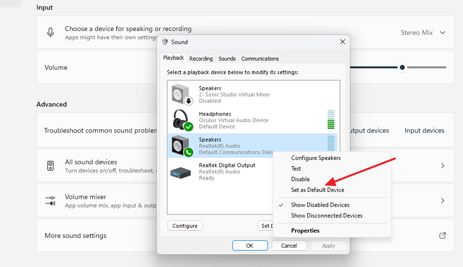 Set Default Audio Device Windows