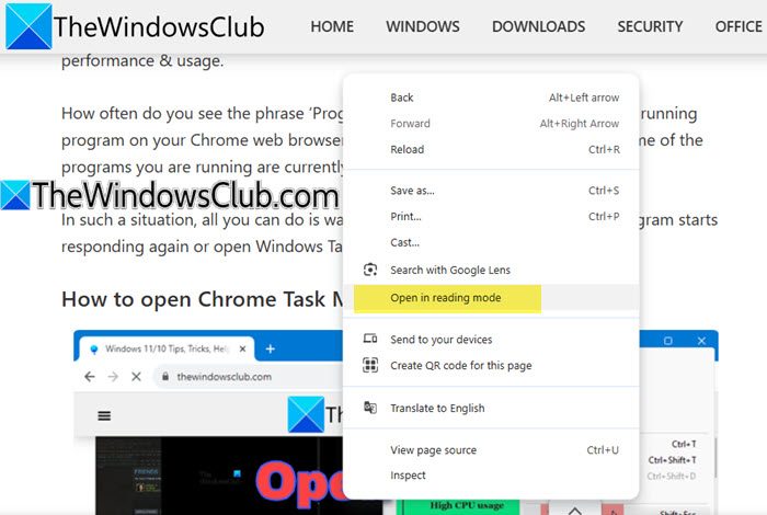 chrome reading mode